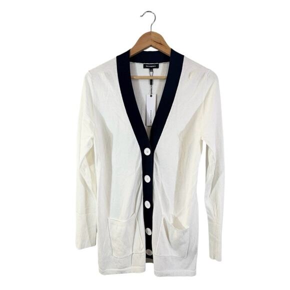 NWT 525 America Cardigan White Navy Varsity Preppy Nautical Size M - Picture 1 of 7